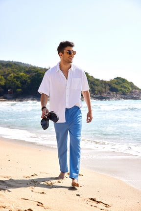 COOFANDY Men's Casual Linen Pants Elastic Waist Drawstring Yoga Beach Pants Lightweight Loose Fit Trousers with Pockets