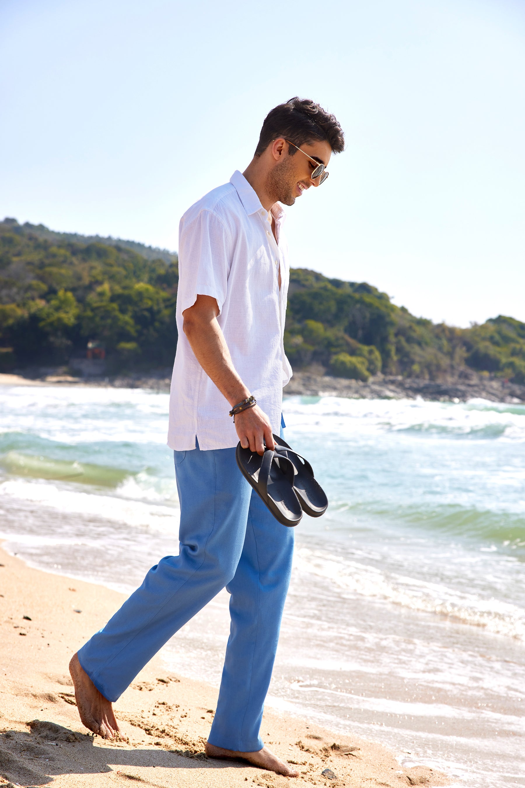 COOFANDY Men's Casual Linen Pants Elastic Waist Drawstring Yoga Beach Pants Lightweight Loose Fit Trousers with Pockets