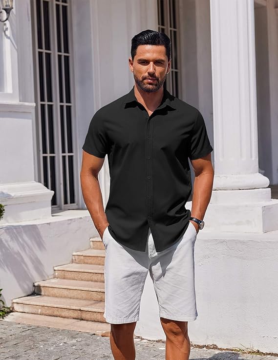 COOFANDY Men's Button Down Short Sleeve for Men Summer Business Casual Dress Shirt