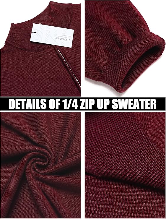 COOFANDY Men's Quarter Zip Up Sweaters Slim Fit Lightweight Mock Neck Pullover Casual Polo Sweaters