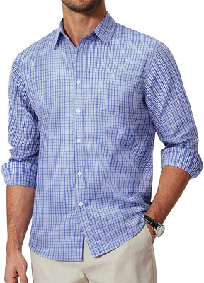 COOFANDY Men's Plaid Button Down Shirt Cotton Long Sleeves Dress Shirt Wrinkle Free Casual Gingham Shirt
