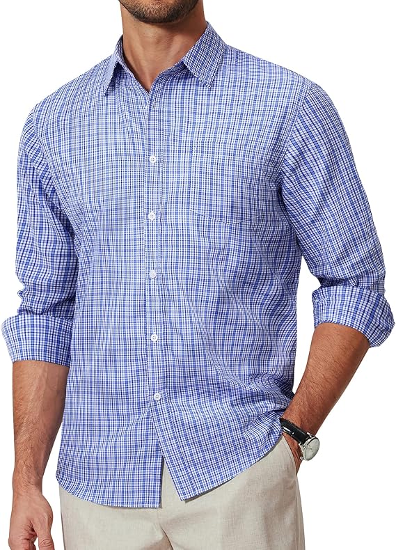 COOFANDY Men's Plaid Button Down Shirt Cotton Long Sleeves Dress Shirt Wrinkle Free Casual Gingham Shirt
