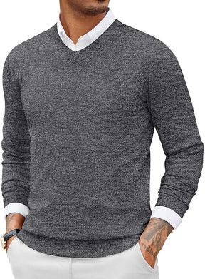 COOFANDY Men Casual V Neck Sweater Ribbed Knit Slim Fit Long Sleeve Pullover Top
