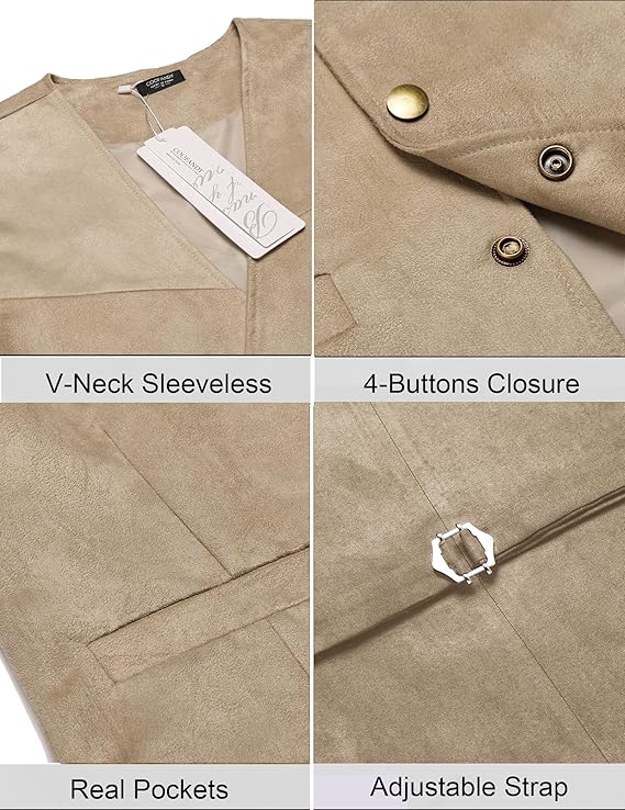 COOFANDY Men's Suede Leather Vest Cowboy Western Waistcoat Casual Slim Fit Suit Vest