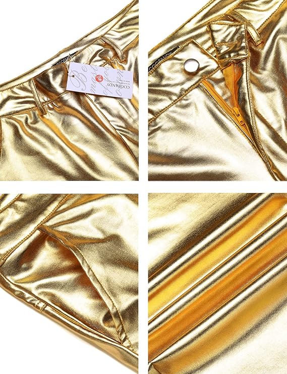COOFANDY Men's Metallic Shiny Pants Night Club Pants 70s 80s 90s Disco Pant Party Dance Straight Leg