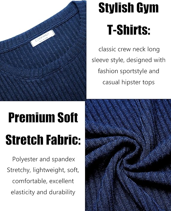 COOFANDY Men's 2 Pack Muscle T-Shirt Stretch Long Sleeve Gym Workout Bodybuilding Training Tee Shirts Casual Hipster Tops