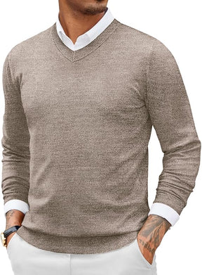 COOFANDY Men Casual V Neck Sweater Ribbed Knit Slim Fit Long Sleeve Pullover Top