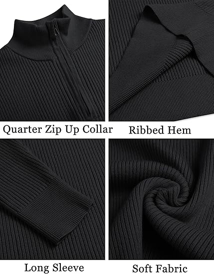 COOFANDY Men's Quarter Zip Sweaters Slim Fit Mock Neck Pullover Sweater Lightweight Knitted Polo Sweaters