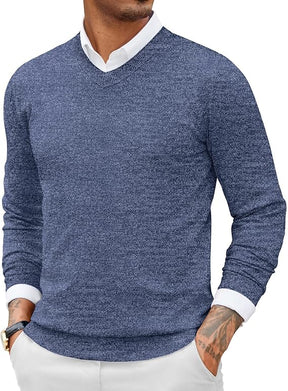 COOFANDY Men Casual V Neck Sweater Ribbed Knit Slim Fit Long Sleeve Pullover Top