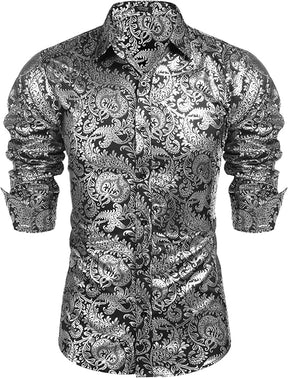 COOFANDY Men's Paisley Shirt Luxury Disco Long Sleeve Button Down Dress Shirts