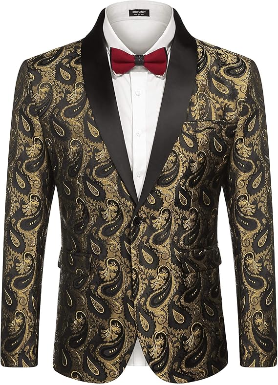 COOFANDY Mens Floral Tuxedo Jacket Paisley Shawl Lapel Suit Blazer Jacket for Dinner,Prom,Wedding