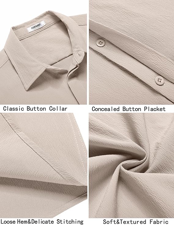 COOFANDY Men's Casual Short Sleeve Button Down Summer Beach Shirt Lightweight Textured Wrinkle Free Stretch Shirts