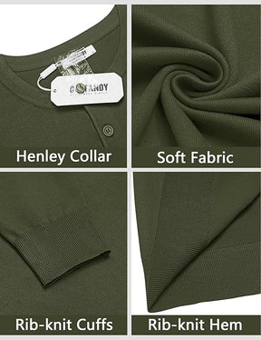 COOFANDY Mens Knit Henley T-Shirts Dress Long Sleeve Sweater Casual Collarless Quarter Button Pullover