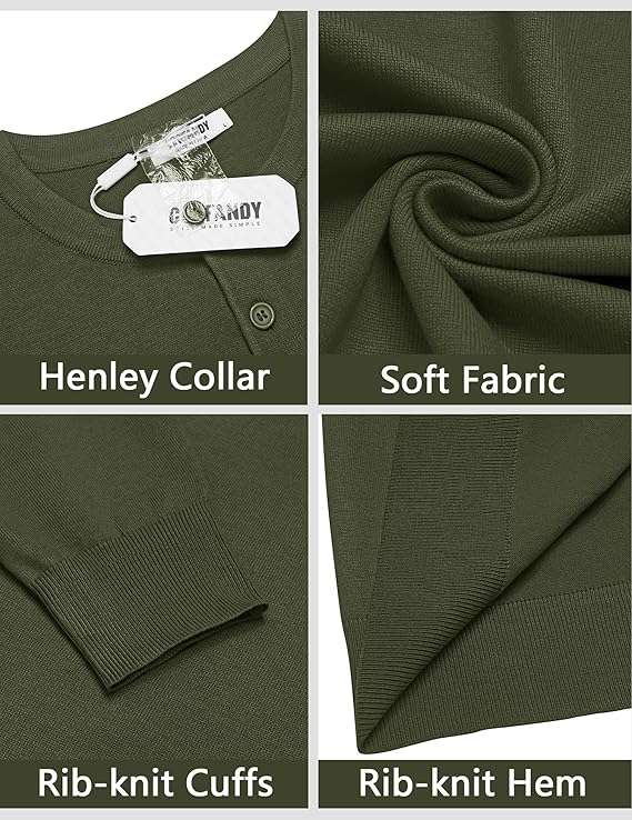 COOFANDY Mens Knit Henley T-Shirts Dress Long Sleeve Sweater Casual Collarless Quarter Button Pullover