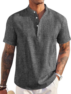 COOFANDY Men's Casual Cotton Shirts Band Collar Long Sleeve Beach Hippie T Shirts