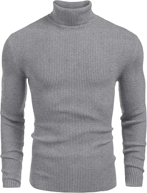 COOFANDY Mens Ribbed Slim Fit Knitted Pullover Casual Turtleneck Sweater