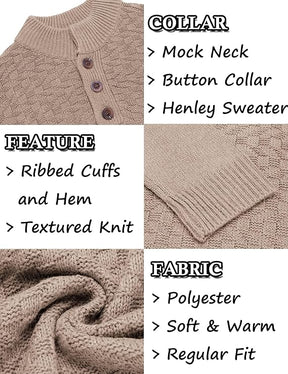 COOFANDY Men Mock Neck Button Sweater Casual Knitted Sweaters Fashion Henley Sweater