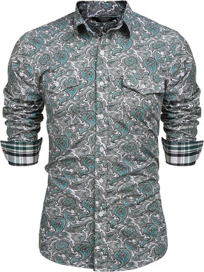COOFANDY Mens Paisley Printed Shirts Casual Long Sleeve Button Down Shirts Floral Dress Shirt with Pockets