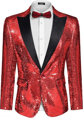 COOFANDY Mens Sequin Blazer Tuxedo Party Prom Wedding Tuxedo One Button Jacket