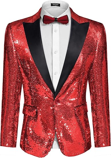 COOFANDY Mens Sequin Blazer Tuxedo Party Prom Wedding Tuxedo One Button Jacket