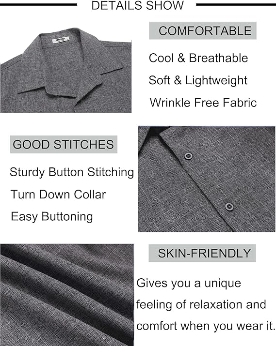COOFANDY Button Down Shirt Short Sleeve Casual Shirts Linen Shirts