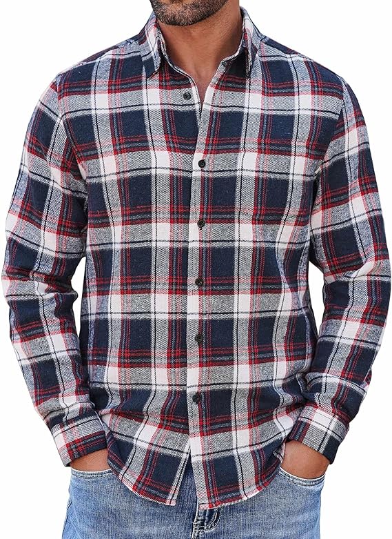 COOFANDY Flannel Shirts Long Sleeve Button Down Shirt