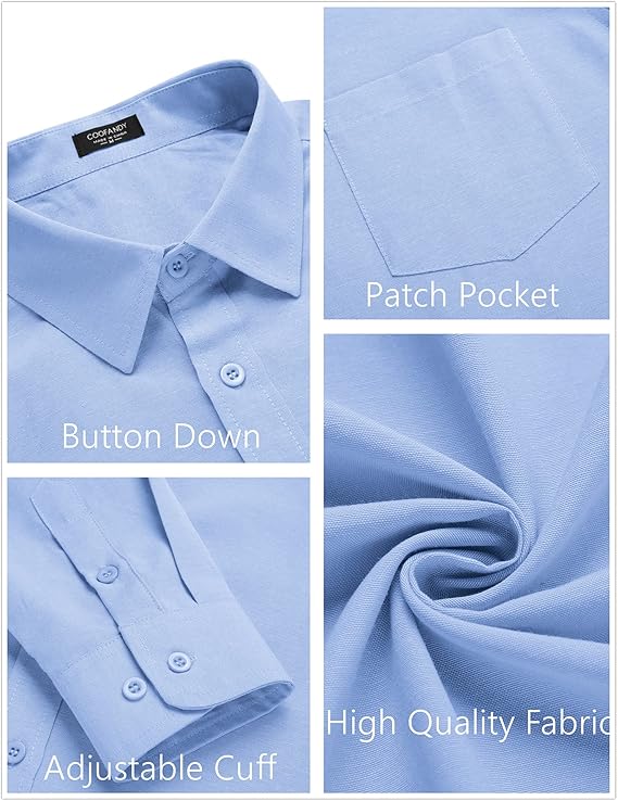 COOFANDY Men's Long Sleeve Button Down Casual Untucked Regular-Fit Oxford Dress Shirts