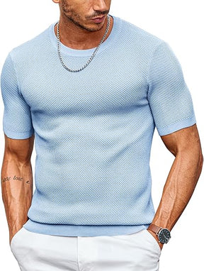 COOFANDY Men's T- Shirts Casual Short Sleeve Crewneck Shirts Solid Textured Knit Pullover Tees