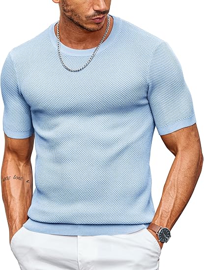 COOFANDY Men's T- Shirts Casual Short Sleeve Crewneck Shirts Solid Textured Knit Pullover Tees