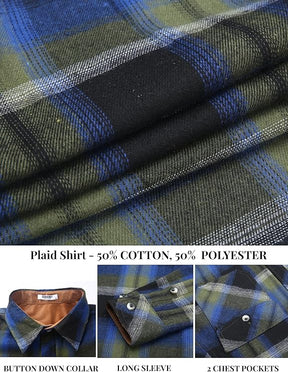 COOFANDY Men's Fall Plaid Button Down Shirt Long Sleeve Casual Cowboy Work Shirts Lightweight Flannel Shirts Two Pocket