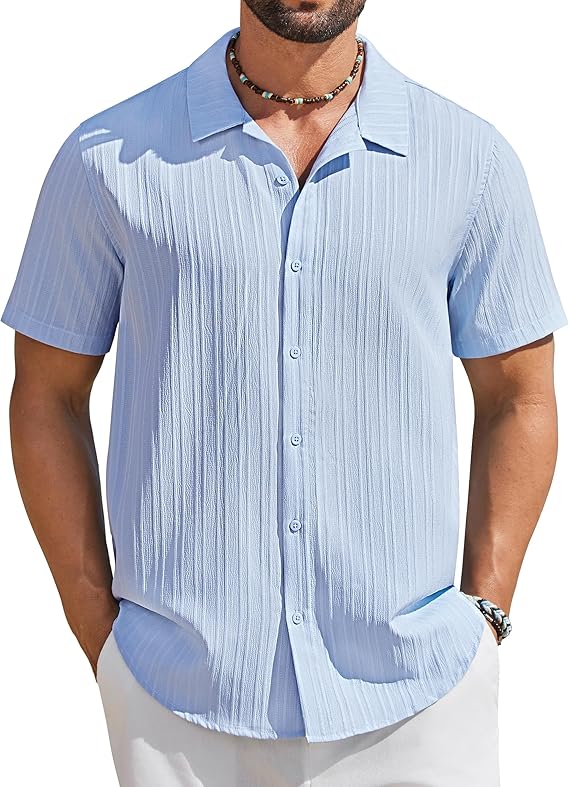 COOFANDY Men's Short Sleeve Casual Button Down Shirts Textured Summer Beach Shirt