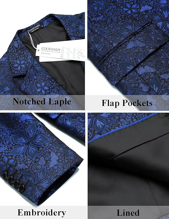 COOFANDY Men's Floral Tuxedo Jacket Irish Holiday Party Dinner Prom One Button Suit Blazer