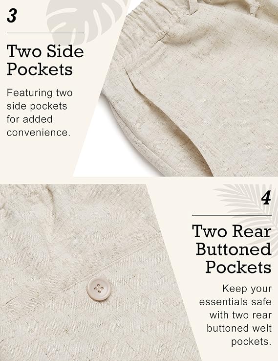COOFANDY Men's Casual Linen Pants Elastic Waist Drawstring Beach Summer Pants Lightweight Linen Trousers