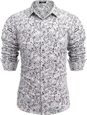 COOFANDY Men's Paisley Cotton Long Sleeve Shirt Floral Print Casual Retro Button Down Shirt S-XXL