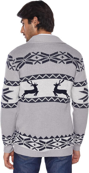 COOFANDY Men's Christmas Cardigans Ugly Xmas Sweaters Reindeer Snowflake Shawl Collar Knitted Cardigan Sweater