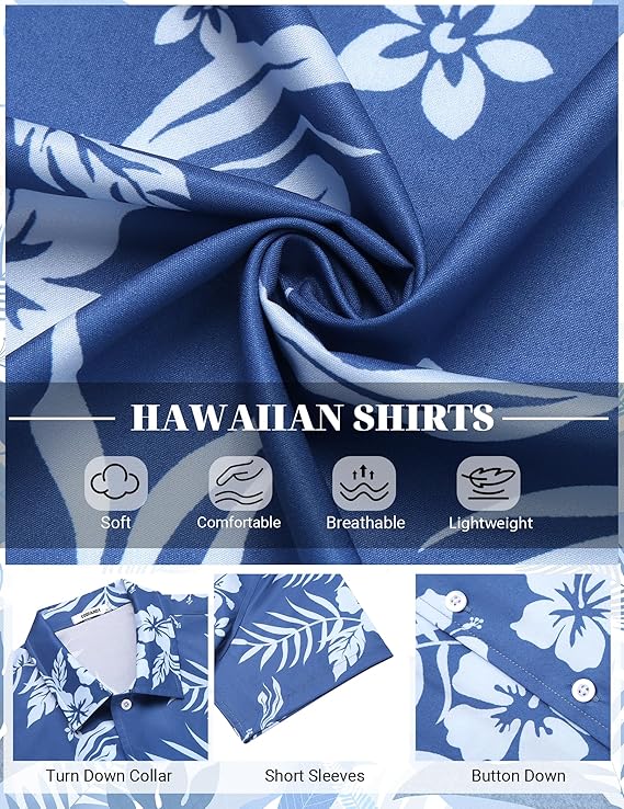 COOFANDY Mens Hawaiian Shirt Short Sleeve Button Down Floral Aloha Shirts Tropical Vacation Beach Shirts