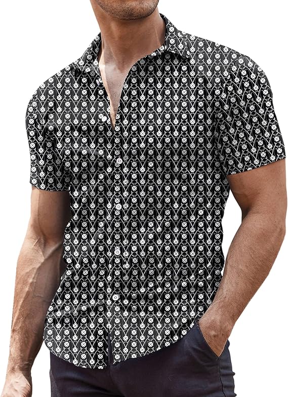 COOFANDY Men's Muscle Fit Dress Shirts Wrinkle-Free Short Sleeve