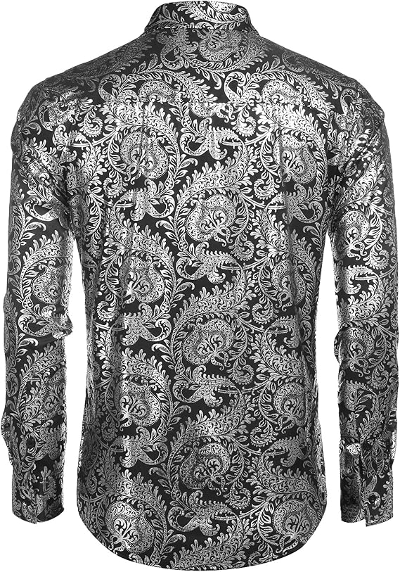 COOFANDY Men's Paisley Shirt Luxury Disco Long Sleeve Button Down Dress Shirts