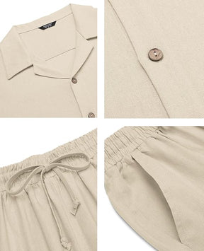COOFANDY Men 2 Piece Linen Outfit Beach Button Down Shirt Casual Loose Pant Sets