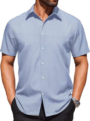COOFANDY Mens Wrinkle Free Dress Shirt Polka Dot Short Sleeve Button Down Business Casual Shirts