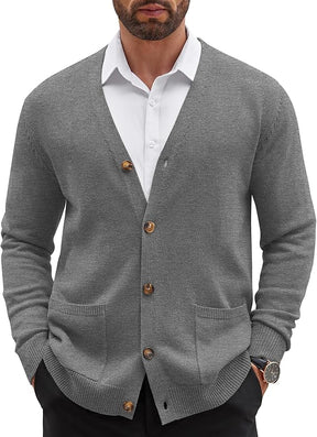 COOFANDY Men's Cardigan Sweater Long Sleeve Casual V Neck Button Down Knitted Sweater with Pockets