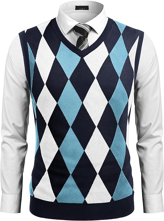 COOFANDY Men's Sleeveless V Neck Pullover Sweater Slim Fit Casual Argyle Sweater Vest