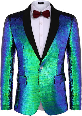 COOFANDY Men's Shiny Sequin Blazer Irish Holiday Party Prom Dinner One Button Suit Jacket