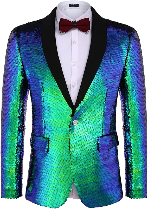 COOFANDY Men's Shiny Sequin Blazer Irish Holiday Party Prom Dinner One Button Suit Jacket