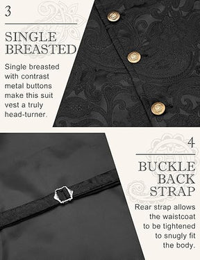 COOFANDY Mens Suit Vest Paisley Floral Victorian Vests Gothic Steampunk Formal Waistcoat Tuxedo Vests with Notched Lapels