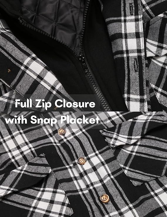 COOFANDY Men's Plaid Hoodie Flannel Shirt Jacket Long Sleeve Casual Fashion Button Shirts