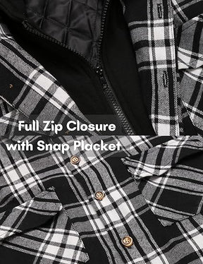 COOFANDY Men's Flannel Shirt Jacket Warm Quilted Lined Hooded Long Sleeve Plaid Shirt Jackets