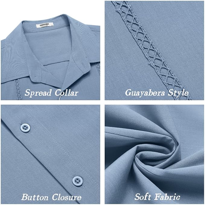 COOFANDY Mens Cuban Guayabera Short Sleeve Shirt Casual Summer Beach Tops Button Down Untucked Shirts