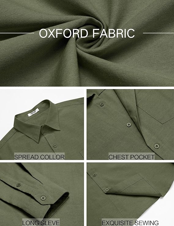 COOFANDY Mens Oxford Shirt Long Sleeve Casual Button Down Shirts Soild Dress Shirts with Pocket