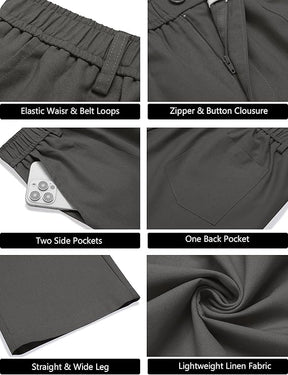 COOFANDY Men's Casual Linen Cotton Pants Elastic Waist Summer Beach Trousers Lightweight Yoga Vacation Pants